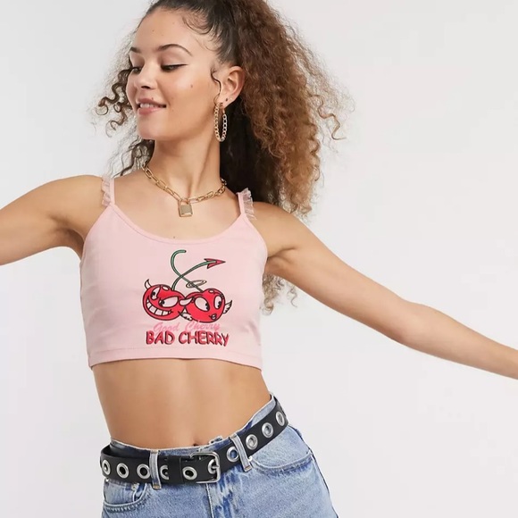 New Girl Order Bad Cherry Pink Cropped Tee NWT - Picture 1 of 10